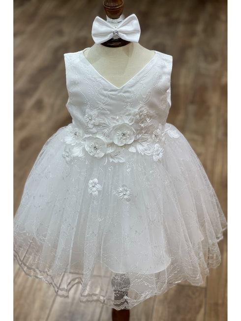 Baby Girls Lala & Erina White Lace Satin Flower Girl Dress 3-24M front